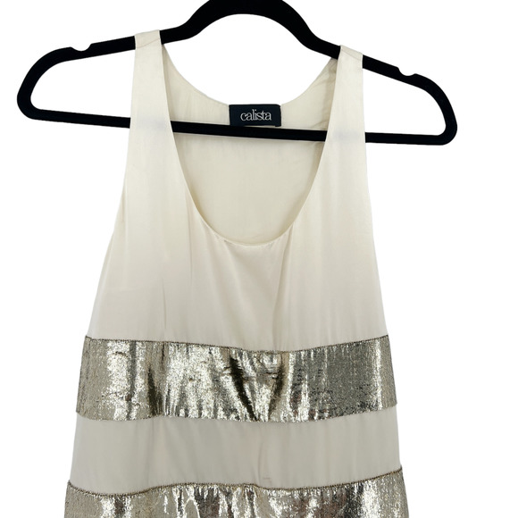 Calista Silk Racerback Tank Top Gold Cream - Picture 2 of 8
